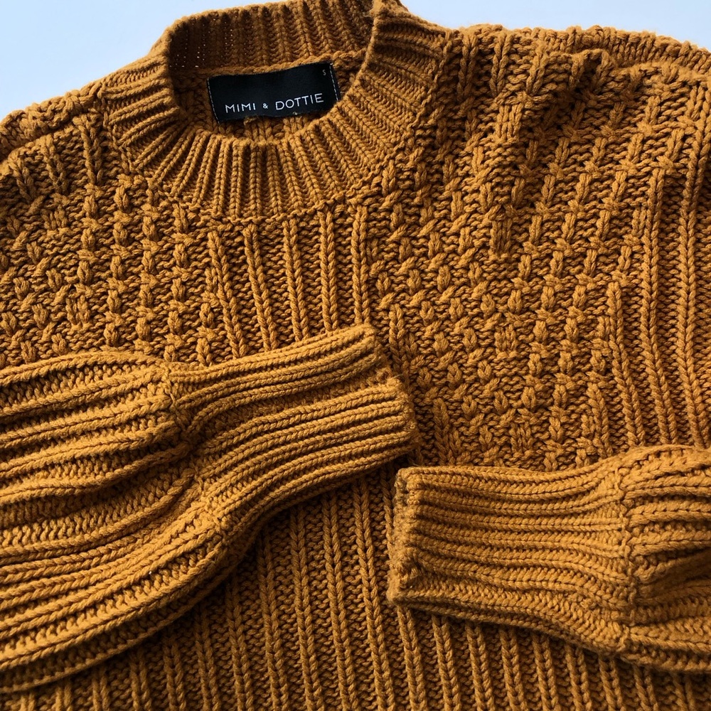 Mimi & Dottie Women’s Small Knit Sweater Caramel Long Sleeve Crew Neck